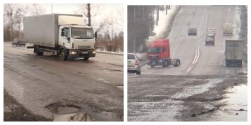 На выезде из Харькова асфальт "растаял" вместе со снегом, кадры: ремонт делали осенью