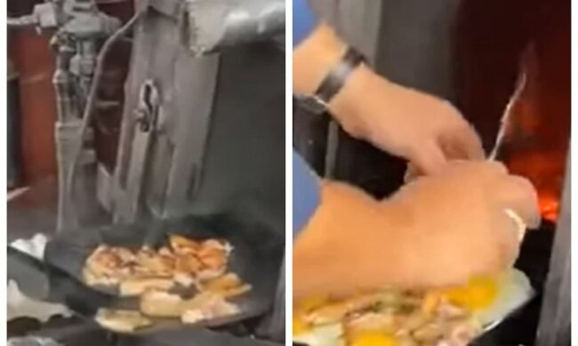 Яйца и мясо на лопате: "полевую кухню" Укрзализныци показали в сети, видео