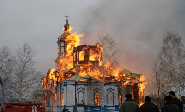 церковь, пожар, огонь