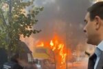 ЧП возле обладминистрации: улица в огне и дыму, кадры с места