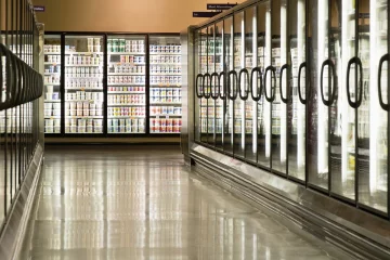 Freezer cases in supermarket