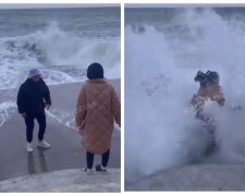 Людей накрыло волной во время шторма на пляже в Одессе: видео от очевидцев