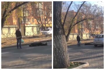 "Давайте, тисніть мене": в Одесі чоловік ліг посеред дороги, відео