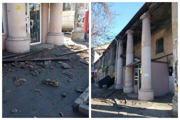 Впали дошки і шматки черепиці: з'явилися кадри НП біля ринку в Одесі
