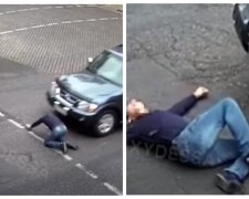 Чоловік кинувся під колеса авто в центрі Одеси: момент потрапив на відео