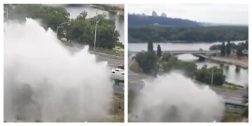 Милувалися 10-метровим "фонтаном": у Києві прорвало 60-річну трубу, відео