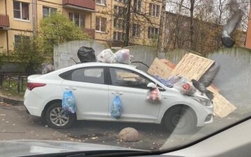 "Украсили к Новому году": киевлянина "проучили" за неправильную парковку, фото