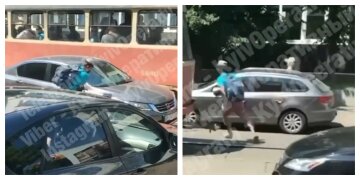 Пассажир трамвая наказал автохама в Киеве, кадры: "Honda перекрыла путь"