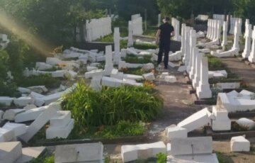 Молодой украинец вломился на кладбище и крушил все на своем пути: кадры бесчинств