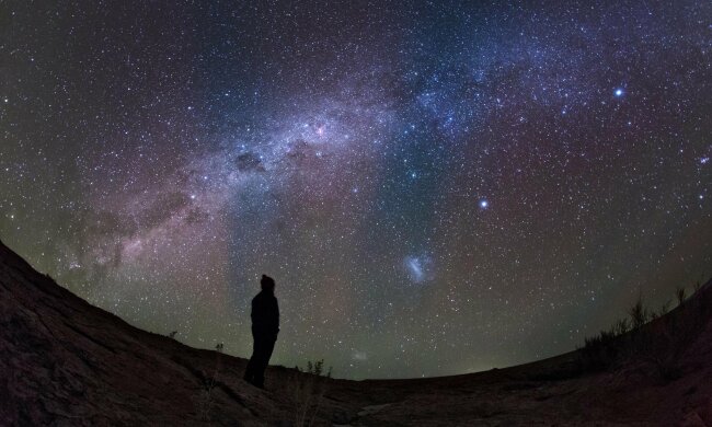 A stargazer watches the southern view of the Milky Way from the Altiplano in northern Chile.