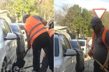 В Одесі укладають асфальт під припарковані авто: кадри відчайдушної роботи