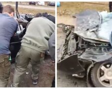 Танк у Києві розчавив авто з чоловіком всередині, чути постріли: кадри
