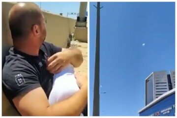 "Поставьте себя на место отца": мужчина с младенцем попали под ракетный обстрел в Израиле, видео