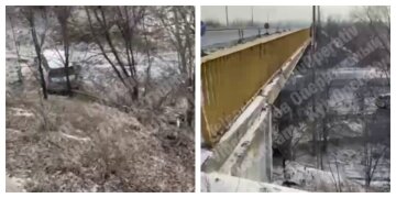 Зачепив відбійник і полетів вниз з моста: моторошна аварія трапилася під Києвом через ожеледицю