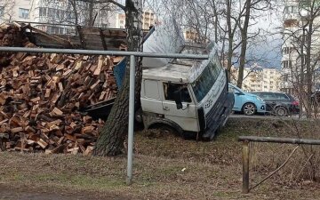 Под Киевом водитель отправил грузовик в кювет после задержания копами: фото