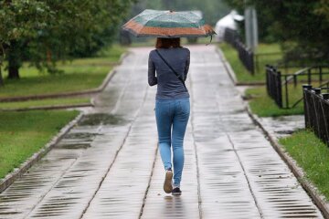 погода, дождь, зонт, девушка