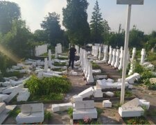 Вандал влаштував погром на кладовищі січових стрільців, знищено 59 хрестів: кадри безчинств
