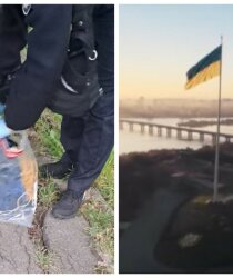 Двірник використовував прапор України як "сміттєвий мішок", йому може загрожувати термін: фото та подробиці з місця