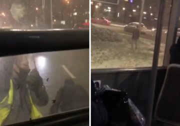 Киевлянин решил проехаться на крыше троллейбуса, видео: "был пьян и в салон не пустили"