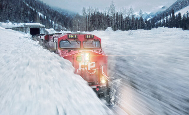 поезд, снег, снегопад