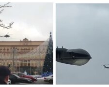 Над центром Москвы летают военные вертолеты, кадры: "Один из них замечен в..."