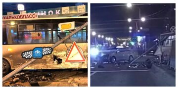 Харьковчанин устроил жуткое ДТП, момент попал на видео: "Столб рухнул на маршрутку с людьми"