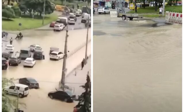 "Авто не могут проехать": в Киеве улицы затопило мутной водой, кадры с места ЧП