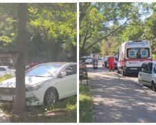 Водій таксі з пасажиром протаранив дерево в Одесі, відео: що відомо про долю людей
