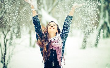 зима, счастье, радость, женщина