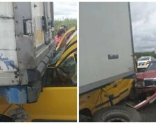 Кадри трагічної ДТП на українській трасі: легковик затиснуло між вантажівкою та авто