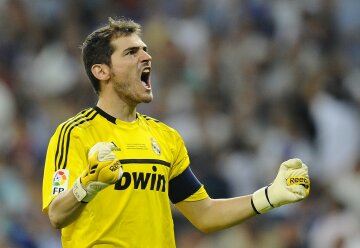 Real Madrid’s goalkeeper Casillas celebrates his team’s second goal against Barcelona du