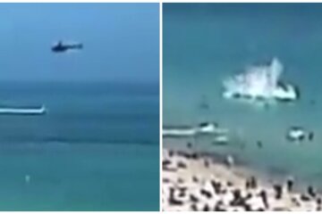 Вертолет рухнул рядом с переполненным пляжем, момент попал на видео: есть пострадавшие
