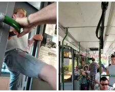 В  троллейбусе пассажир напал на женщину-водителя, она вытолкала его ногами: видео разборок