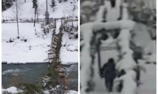 На Закарпатті обвалився підвісний міст, діти впали вниз: у мережі опублікували відео