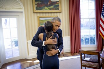 President Barack Obama and American Ballet Theater's principal dancer, Misty Copeland, in the Oval Office of the White House. 20160229. Photos by Callie Shell.