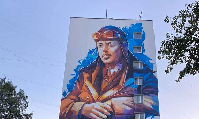 На Солом’янці урочисто відкрили мурал, присвячений льотчику Петру Франку