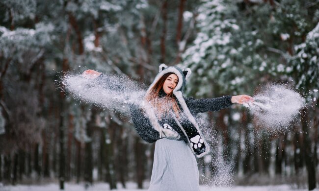 зима, счастье, радость, женщина
