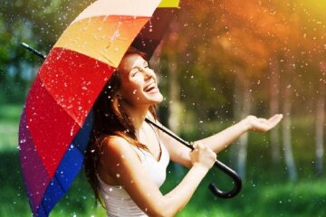 погода, девушка, солнце, дождь, радость