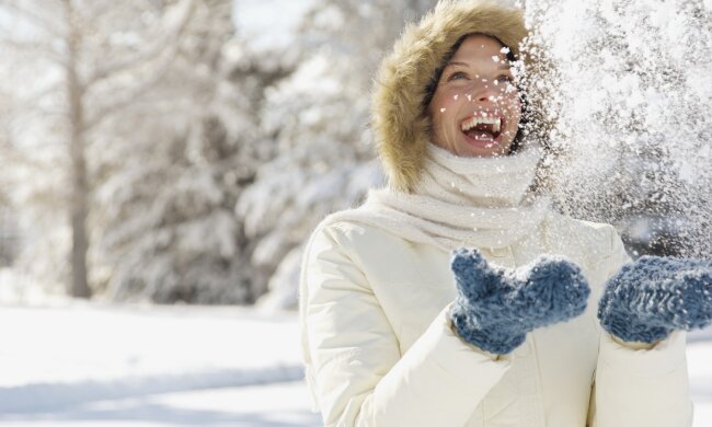 зима, счастье, радость, женщина
