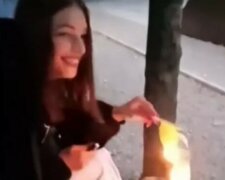 "Навіщо ти це робиш, дурочка?": школярка підпалила український прапор, відео