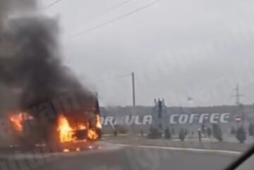 Під Києвом за лічені хвилини згоріла маршрутка: з'явилося відео жахливої пожежі