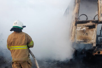 Автобус с пассажирами загорелся во время движения, фото: "выгорел дотла"