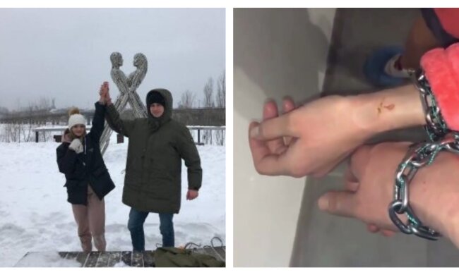 "На второй день рука опухла": рекорд скованной цепью харьковской пары оказался под угрозой, видео