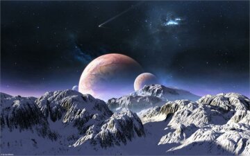 Terraspace-гранд-большие-горы-снег-небо-планеты-звезды-комет-Украшения-Дома-Холст-Плакат