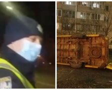 В Киеве грузовик неожиданно вылетел на тротуар и опрокинулся: кадры с места ДТП