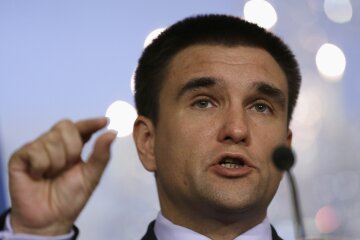 Ukraine’s Foreign Minister Klimkin gestures during a news conference with U.S. Secretary of St