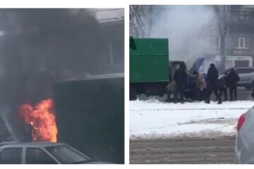 В Харькове водители снежками тушили вспыхнувший грузовик: необычные кадры