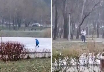 У Києві дитина забралася на замерзле озеро, поки батько "сидів" в телефоні: відео кричущого випадку