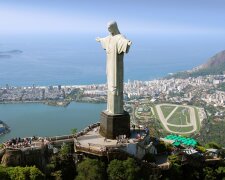 Aerial view of Christ the Redeemer Monument and Rio De Janeiro