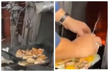 Яйця і м'ясо на лопаті: "польову кухню" Укрзалізниці показали в мережі, відео
